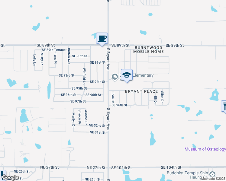 map of restaurants, bars, coffee shops, grocery stores, and more near Southeast 95th Street in Oklahoma City