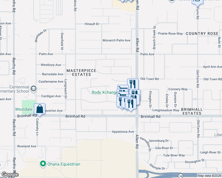 map of restaurants, bars, coffee shops, grocery stores, and more near 13211 Rodin Street in Bakersfield