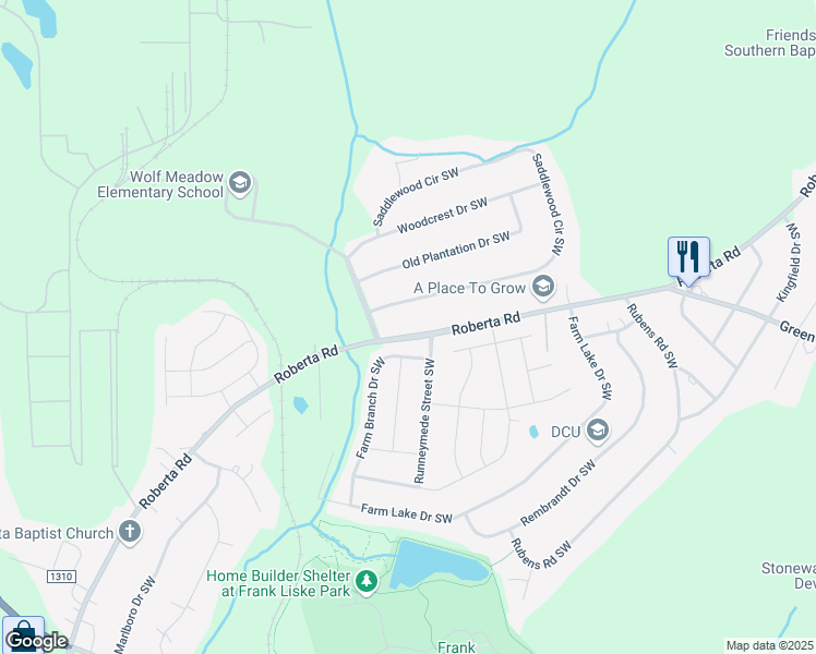 map of restaurants, bars, coffee shops, grocery stores, and more near 2530 Roberta Road in Concord