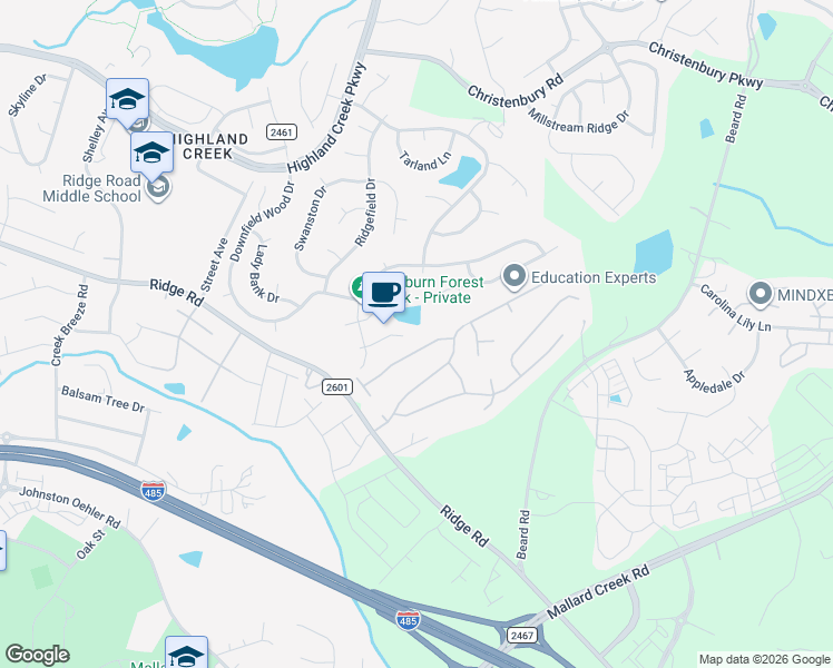 map of restaurants, bars, coffee shops, grocery stores, and more near 2318 Apple Glen Lane in Charlotte