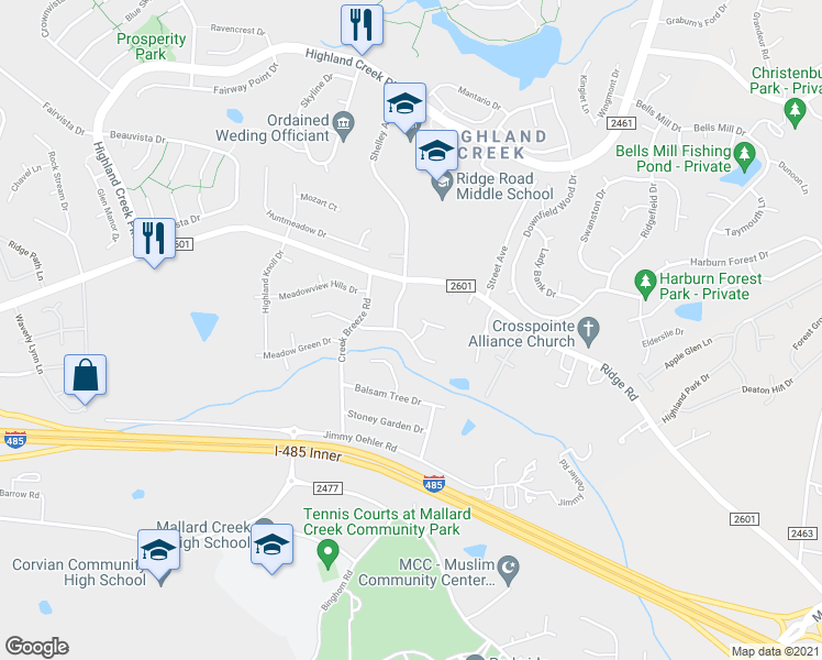 map of restaurants, bars, coffee shops, grocery stores, and more near in Charlotte