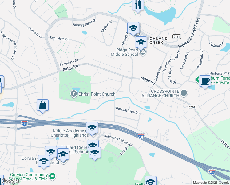 map of restaurants, bars, coffee shops, grocery stores, and more near in Charlotte