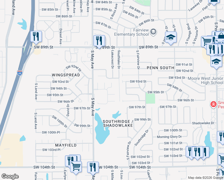 map of restaurants, bars, coffee shops, grocery stores, and more near 2708 Southwest 96th CT in Oklahoma City