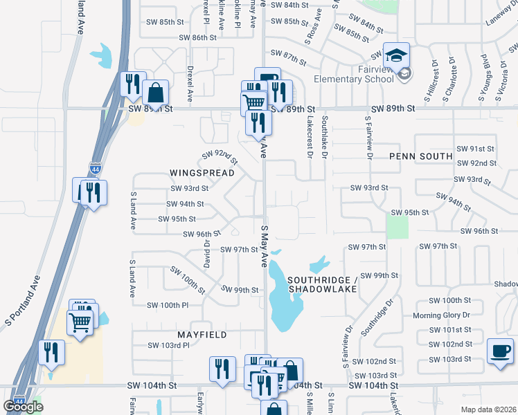 map of restaurants, bars, coffee shops, grocery stores, and more near 9700 Brookline Avenue in Oklahoma City