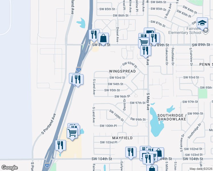 map of restaurants, bars, coffee shops, grocery stores, and more near 3204 Southwest 95th Street in Oklahoma City