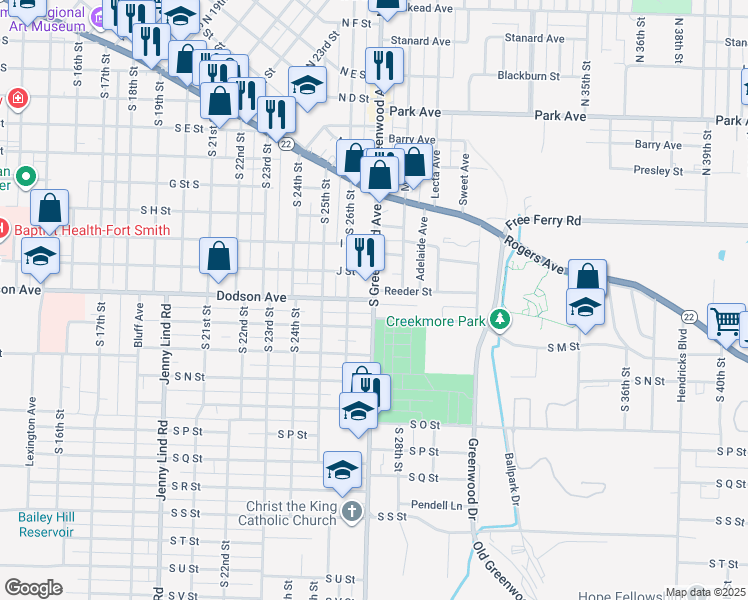 map of restaurants, bars, coffee shops, grocery stores, and more near in Fort Smith