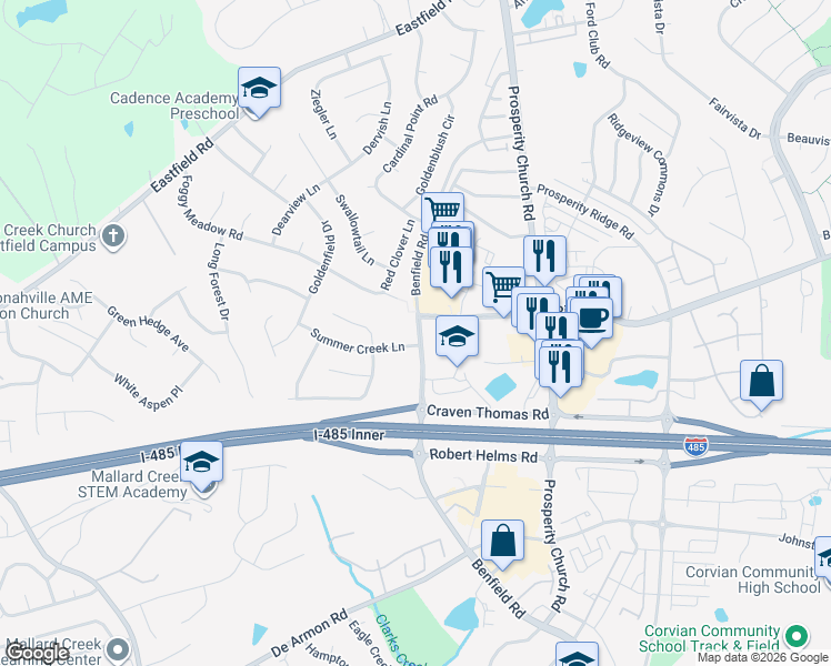 map of restaurants, bars, coffee shops, grocery stores, and more near in Charlotte