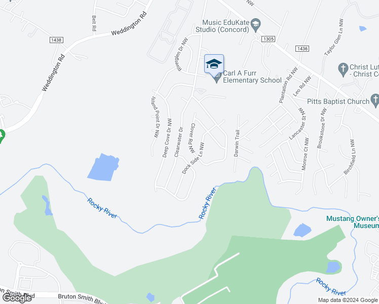 map of restaurants, bars, coffee shops, grocery stores, and more near 4015 Clover Road Northwest in Concord