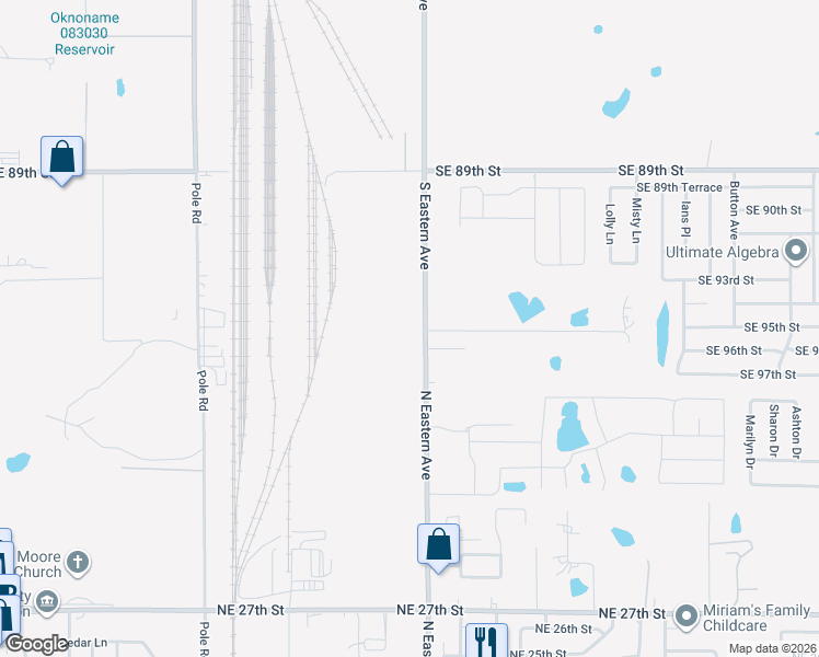 map of restaurants, bars, coffee shops, grocery stores, and more near 9501 South Eastern Avenue in Oklahoma City
