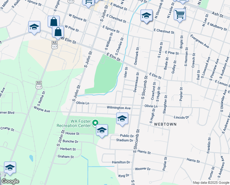 map of restaurants, bars, coffee shops, grocery stores, and more near 723 Annabelle Street in Goldsboro