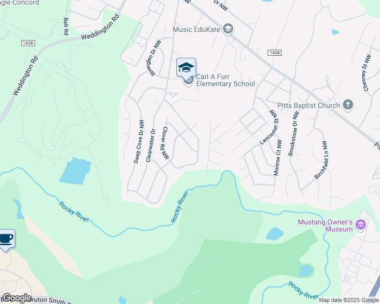 map of restaurants, bars, coffee shops, grocery stores, and more near 411 Whitewater Way Northwest in Concord