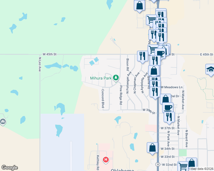 map of restaurants, bars, coffee shops, grocery stores, and more near 7 Red Rock Road in Shawnee
