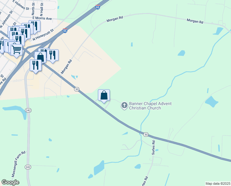 map of restaurants, bars, coffee shops, grocery stores, and more near Highway 50 in Benson