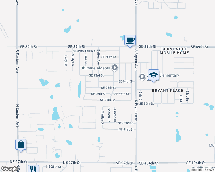 map of restaurants, bars, coffee shops, grocery stores, and more near 2721 Southeast 95th Street in Oklahoma City