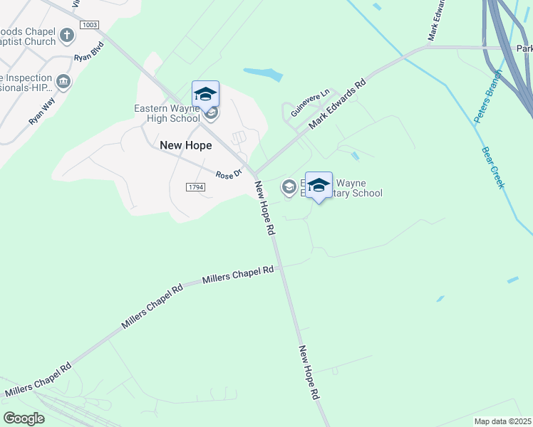 map of restaurants, bars, coffee shops, grocery stores, and more near 1271 East New Hope Road in Goldsboro