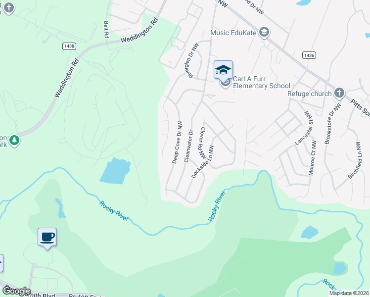 map of restaurants, bars, coffee shops, grocery stores, and more near 2941 Deep Cove Drive Northwest in Concord
