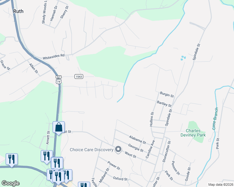 map of restaurants, bars, coffee shops, grocery stores, and more near in Spindale