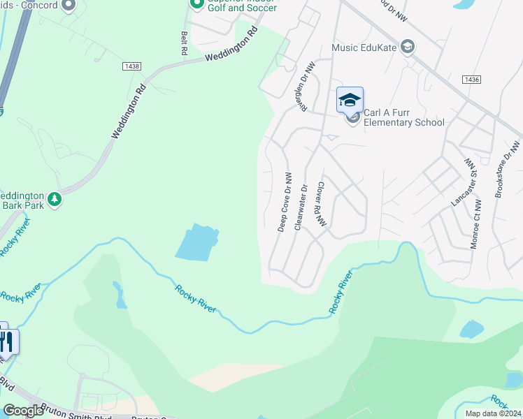 map of restaurants, bars, coffee shops, grocery stores, and more near 2902 Island Point Drive Northwest in Concord