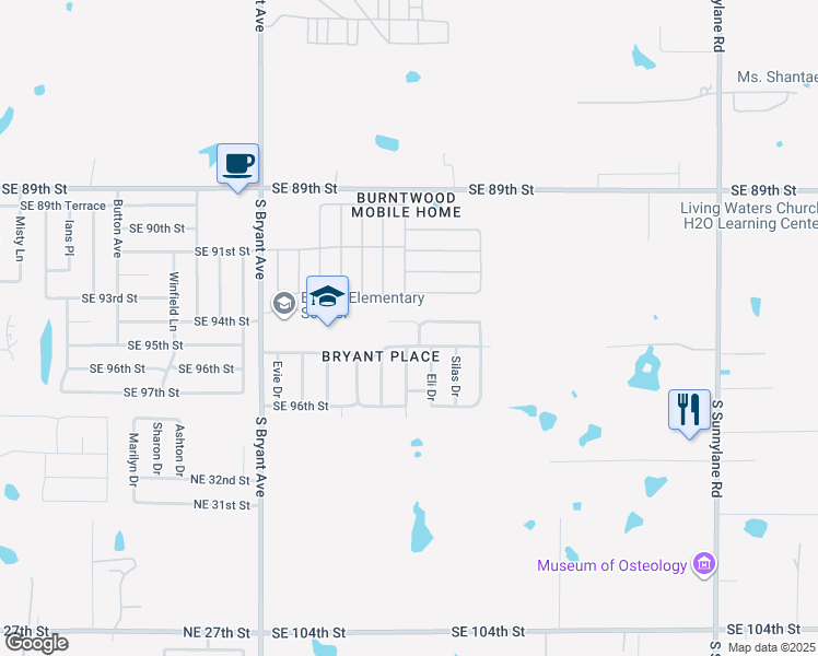 map of restaurants, bars, coffee shops, grocery stores, and more near 3400 Southeast 94th Street in Oklahoma City