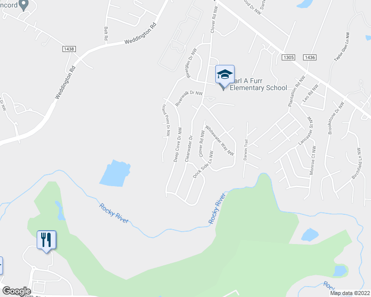 map of restaurants, bars, coffee shops, grocery stores, and more near 488 Clearwater Drive in Concord