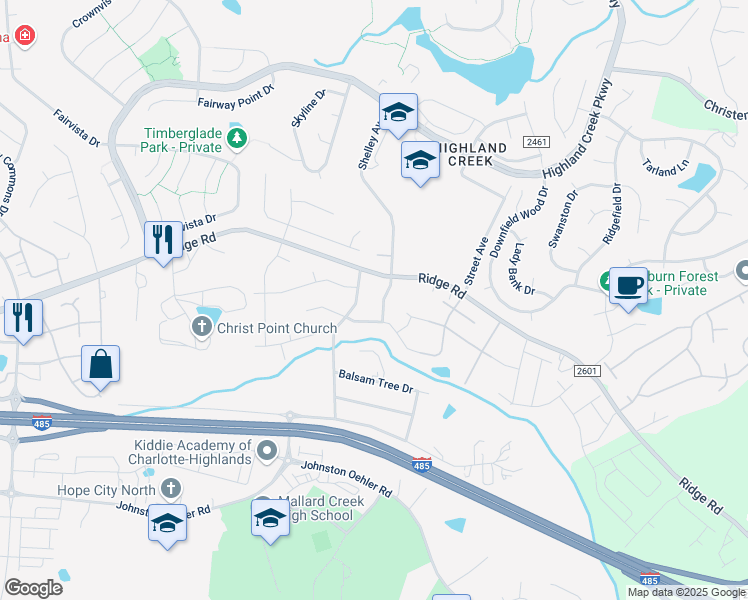 map of restaurants, bars, coffee shops, grocery stores, and more near 6222 Shelley Avenue in Charlotte