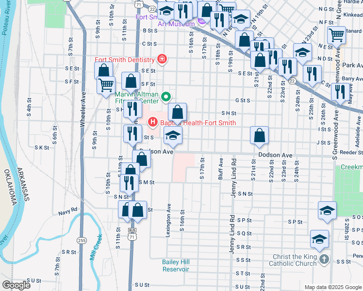 map of restaurants, bars, coffee shops, grocery stores, and more near 1501 Dodson Avenue in Fort Smith