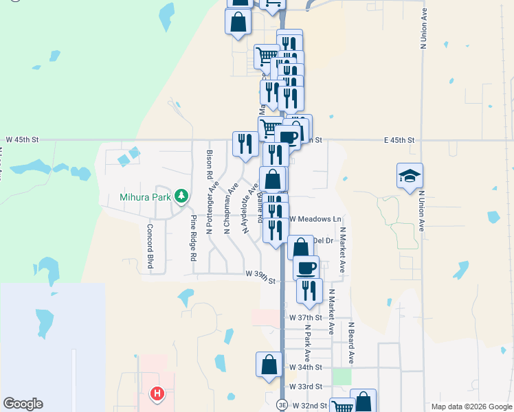 map of restaurants, bars, coffee shops, grocery stores, and more near 4202 Blaine Road in Shawnee