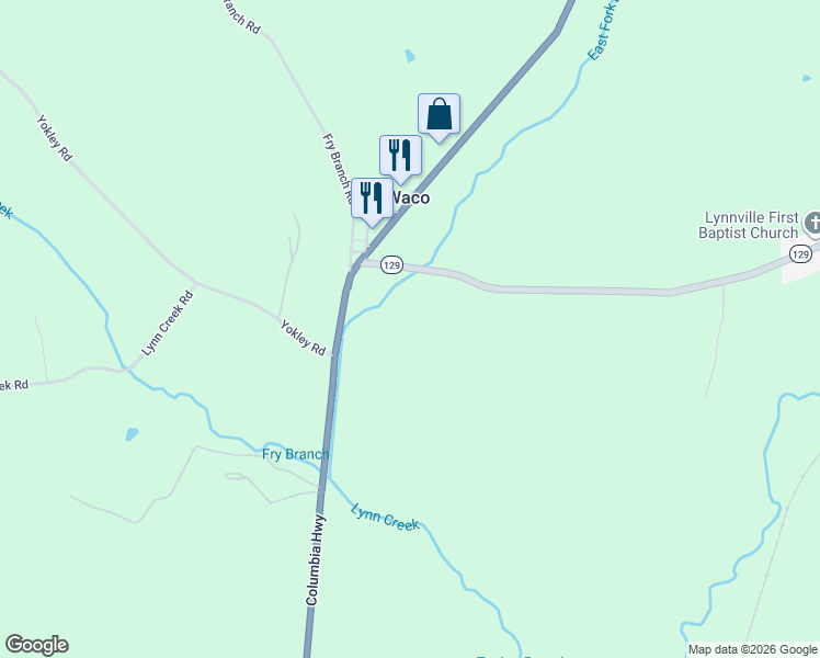 map of restaurants, bars, coffee shops, grocery stores, and more near 220 Waco Road in Lynnville
