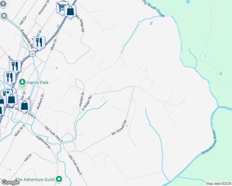 map of restaurants, bars, coffee shops, grocery stores, and more near 654 East Ridge Road in Dunlap