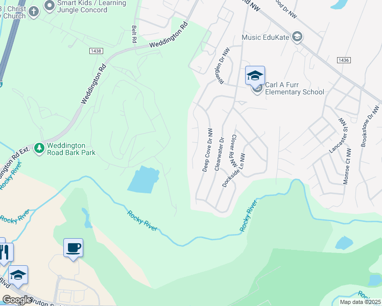 map of restaurants, bars, coffee shops, grocery stores, and more near 2898 Island Point Drive Northwest in Concord