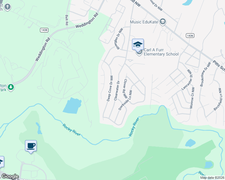 map of restaurants, bars, coffee shops, grocery stores, and more near 2941 Deep Cove Drive Northwest in Concord