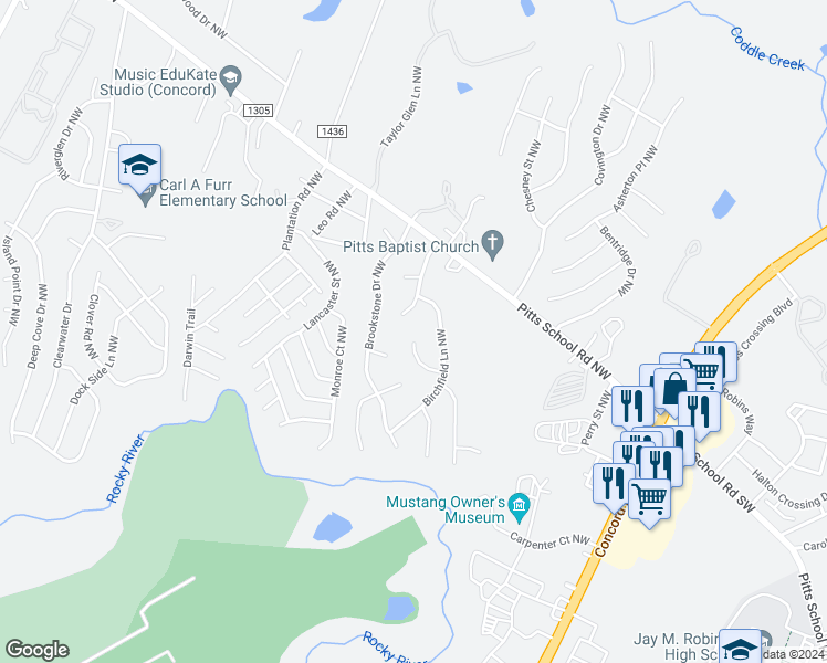 map of restaurants, bars, coffee shops, grocery stores, and more near 2882 Eagle View Place Northwest in Concord
