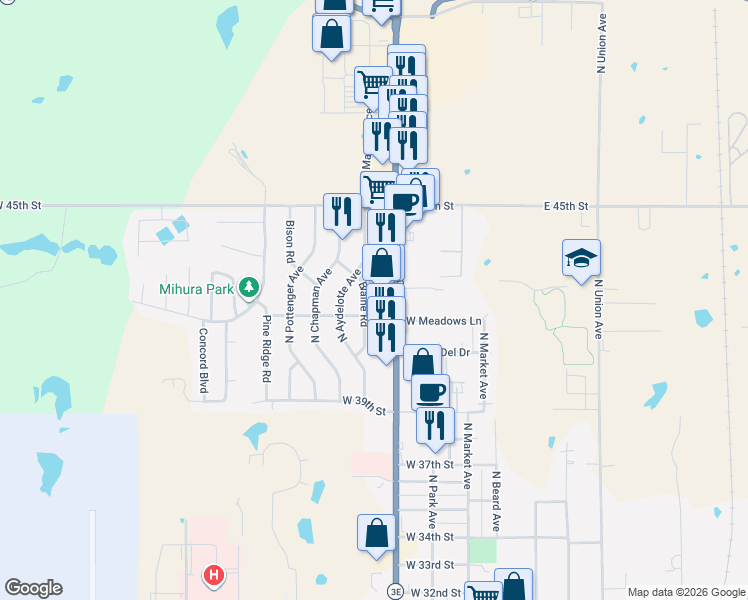 map of restaurants, bars, coffee shops, grocery stores, and more near 4202 Blaine Road in Shawnee