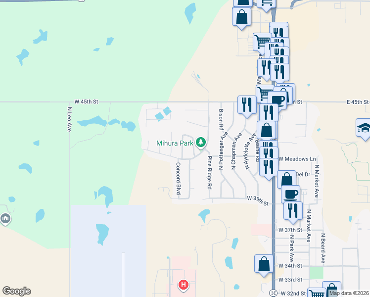 map of restaurants, bars, coffee shops, grocery stores, and more near 7 Red Rock Road in Shawnee