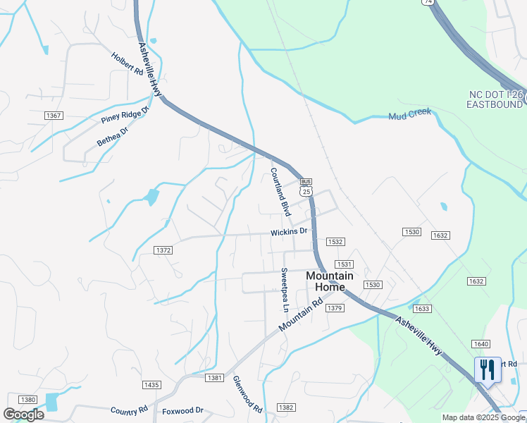 map of restaurants, bars, coffee shops, grocery stores, and more near 84 Wisteria Lane in Hendersonville
