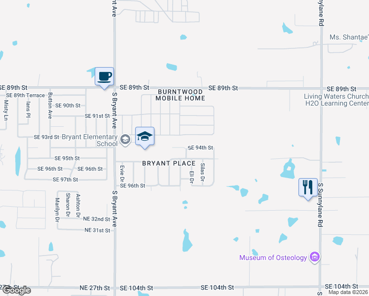 map of restaurants, bars, coffee shops, grocery stores, and more near 3413 Southeast 94th Street in Oklahoma City