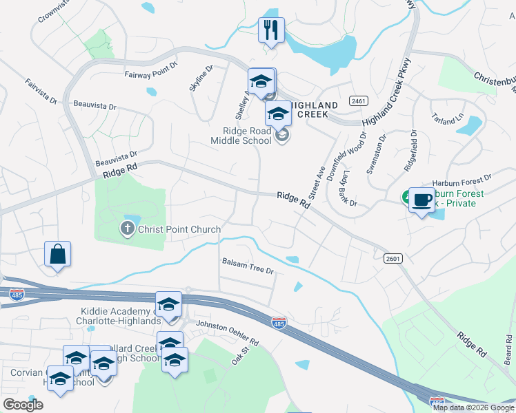 map of restaurants, bars, coffee shops, grocery stores, and more near 6222 Shelley Avenue in Charlotte