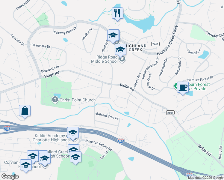 map of restaurants, bars, coffee shops, grocery stores, and more near 6222 Shelley Avenue in Charlotte