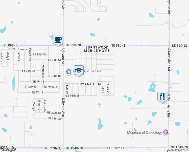 map of restaurants, bars, coffee shops, grocery stores, and more near 3341 Southeast 94th Street in Oklahoma City