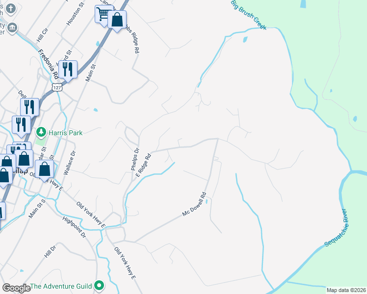 map of restaurants, bars, coffee shops, grocery stores, and more near 654 East Ridge Road in Dunlap