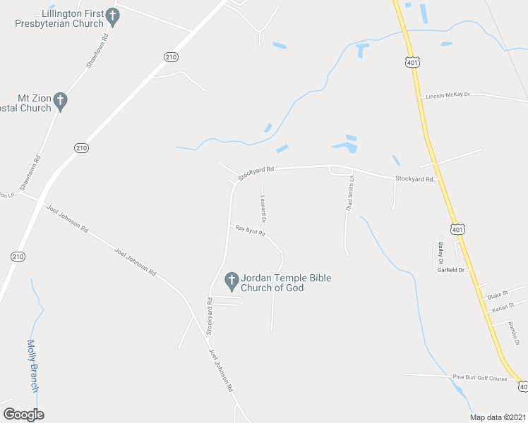 map of restaurants, bars, coffee shops, grocery stores, and more near 82 Leonard Drive in Lillington