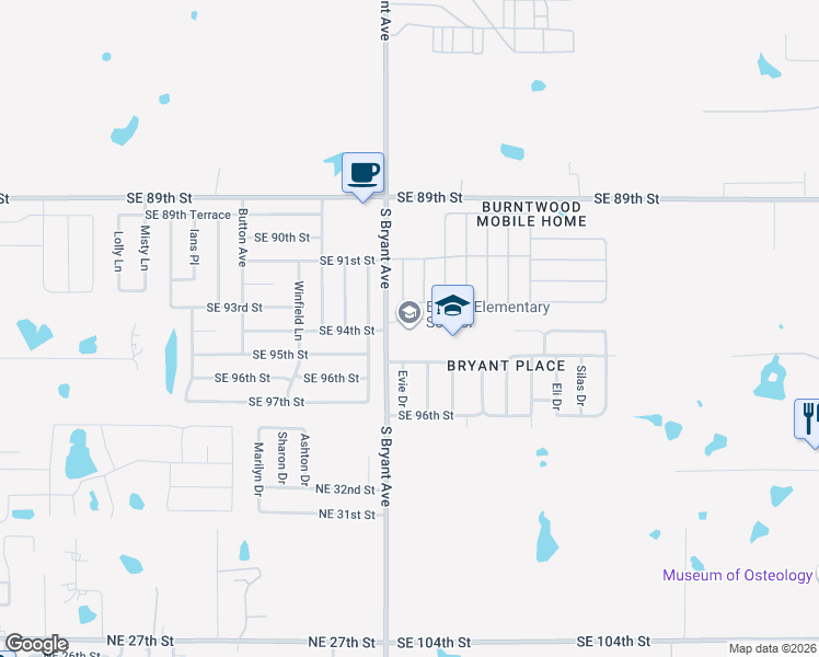 map of restaurants, bars, coffee shops, grocery stores, and more near 9400 South Bryant Avenue in Oklahoma City