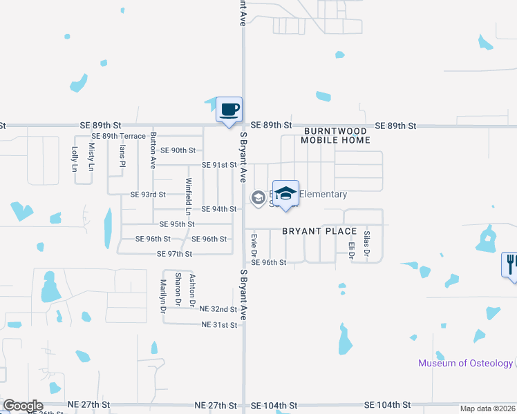 map of restaurants, bars, coffee shops, grocery stores, and more near 9400 South Bryant Avenue in Oklahoma City
