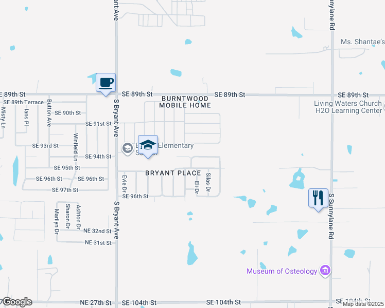map of restaurants, bars, coffee shops, grocery stores, and more near 3400 Southeast 94th Street in Oklahoma City