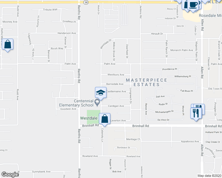 map of restaurants, bars, coffee shops, grocery stores, and more near 14012 Castlemaine Avenue in Bakersfield
