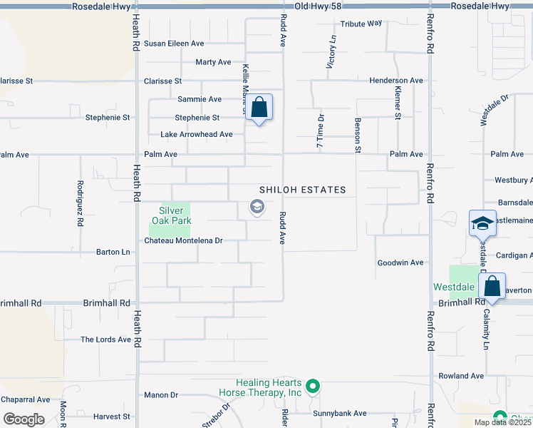 map of restaurants, bars, coffee shops, grocery stores, and more near 15417 Sequoia Grove Avenue in Bakersfield