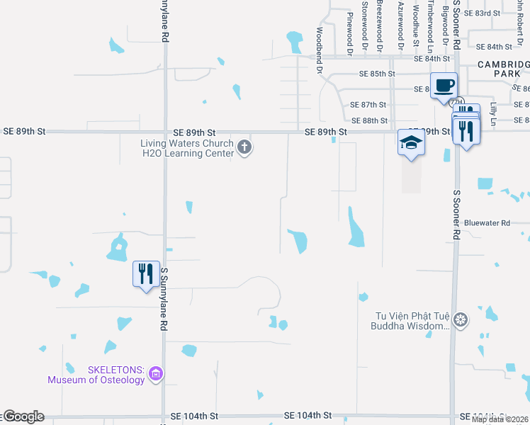 map of restaurants, bars, coffee shops, grocery stores, and more near 9301 Southern View Drive in Oklahoma City