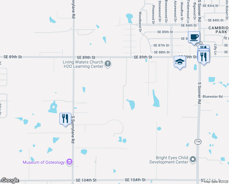 map of restaurants, bars, coffee shops, grocery stores, and more near 9301 Southern View Drive in Oklahoma City