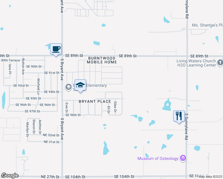 map of restaurants, bars, coffee shops, grocery stores, and more near 3505 Southeast 94th Street in Oklahoma City