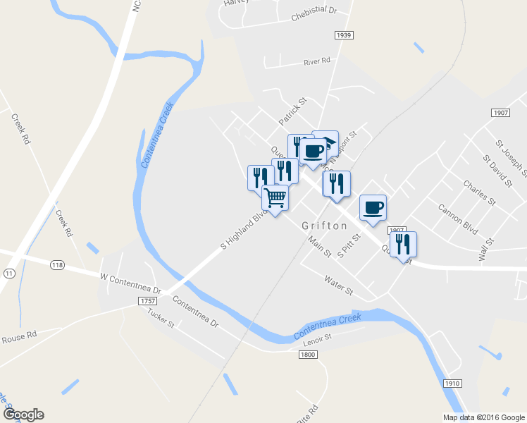 map of restaurants, bars, coffee shops, grocery stores, and more near 6592 South Highland Boulevard in Grifton